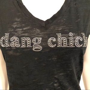 Dang Chicks V-neck feel with crystal detail, Sz L